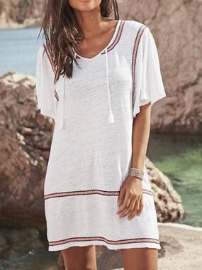 Garnet Hill Swim Cover Up 100% Organic Linen Beach Dress Womens M Lighweight